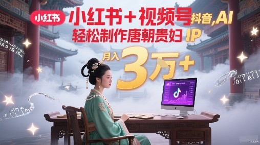 小红书+视频号+抖音，AI轻松制作唐朝贵妇IP，每天30分钟，轻松产出N条，月入3W+-网创副业教程