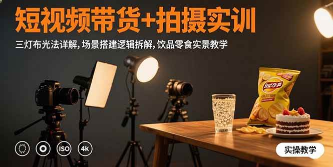 （15540期）短视频带货+拍摄实训：三灯布光法详解,场景搭建逻辑拆解,饮品零食实景教学-网创副业教程