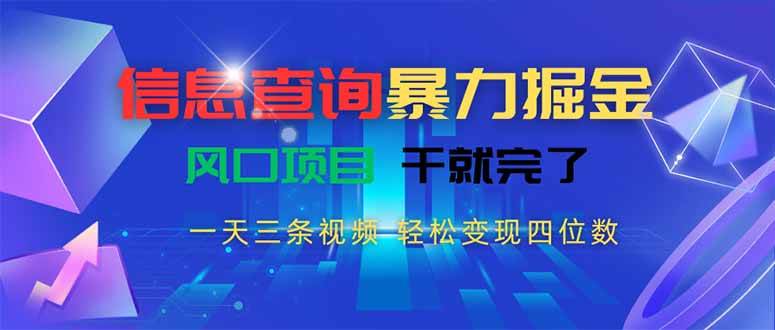 （15516期）信息查询暴力掘金，一天三条视频 轻松变现四位数，风口项目干就完了-网创副业教程