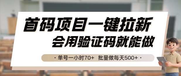 首码项目一键拉新，会用验证码就能做 单号一小时70+，批量做每天5张【揭秘】-网创副业教程