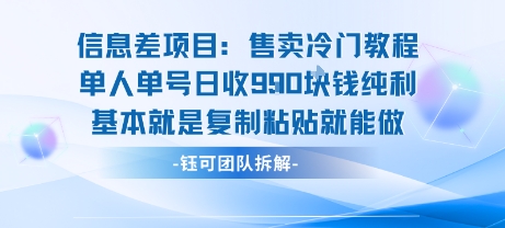 信息差项目：售卖冷门教程单人单号日收9张纯利基本就是复制粘贴就能做-网创副业教程