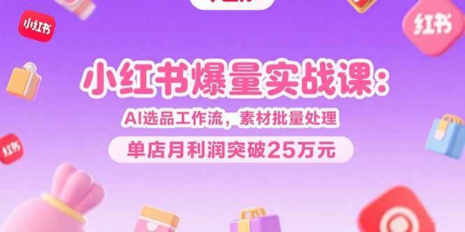 （15462期）小红书爆量实战课：AI选品工作流，素材批量处理，单店月利润突破25万元-网创副业教程