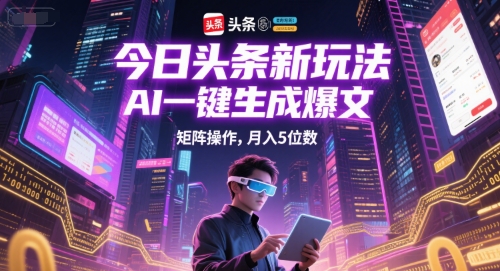 今日头条新玩法，AI一键生成爆文，矩阵操作，月入5位数-网创副业教程