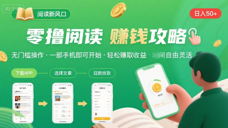 零撸阅读新风口，无门槛轻松挣，一部手机，日入 50-3张【揭秘】-网创副业教程