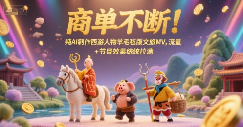 商单不断！纯AI制作西游人物羊毛毡版文旅MV，流量+节目效果统统拉满-网创副业教程