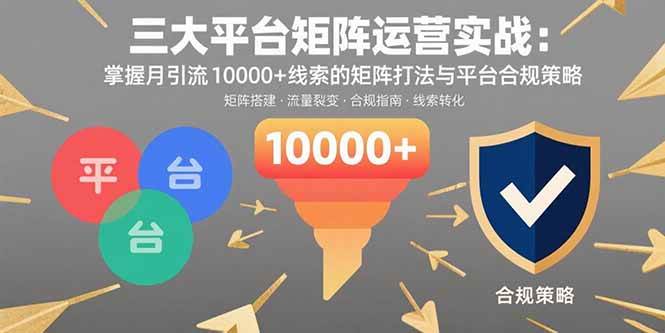 （15841期）三大平台矩阵运营实战：掌握月引流10000+线索的矩阵打法与平台合规策略-网创副业教程