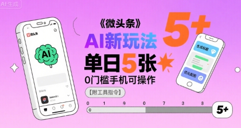 微头条AI新玩法，小白单日5张+，0门槛手机可操作【附工具指令】-网创副业教程