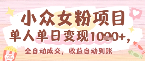 小众女粉项目，单人单日变现多张，全自动成交，无需维护，收益自动到账-网创副业教程