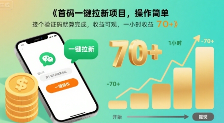 首码一键拉新项目，操作简单，接个验证码就算完成，收益可观， 一小时收益70+【揭秘】-网创副业教程