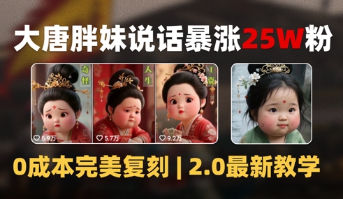 AI大唐胖贵妃说话2.0，40条视频暴涨40w粉，附独家变现攻略-网创副业教程