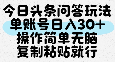 今日头条问答玩法，单账号日入30+，操作简单无脑复制粘贴就行-网创副业教程