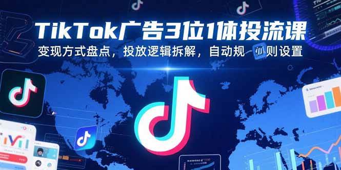（15460期）TikTok广告3位1体投流课，变现方式盘点，投放逻辑拆解，自动规则设置-网创副业教程