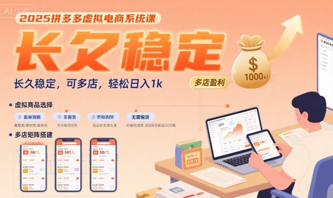 2025拼多多虚拟电商系统课，长久稳定，可多店，轻松日入1k-网创副业教程