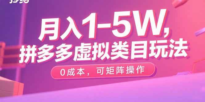 （15903期）月入1-5W，拼多多虚拟类目玩法，0成本，可矩阵操作-网创副业教程