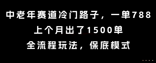 中老年赛道冷门路子，一单788，上个月出了1500单，全流程玩法，保底模式【揭秘】-网创副业教程