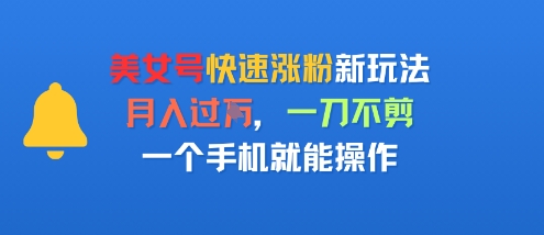 美女号快速涨粉新玩法，月入过W，一刀不剪，一个手机就能操作-网创副业教程