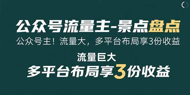 （15553期）公众号流量主-景点盘点 流量巨大 多平台布局享3份收益-网创副业教程