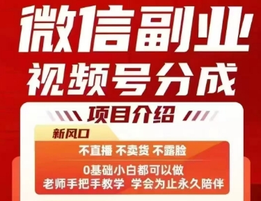 微信副业视频号分成，不直播 不卖货 不露脸，三五分钟即可完成一条作，每日收益几十、几张不等-网创副业教程
