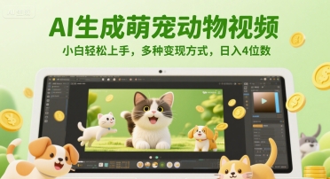 AI生成萌宠动物视频，小白轻松上手，多种变现方式，日入4位数-网创副业教程