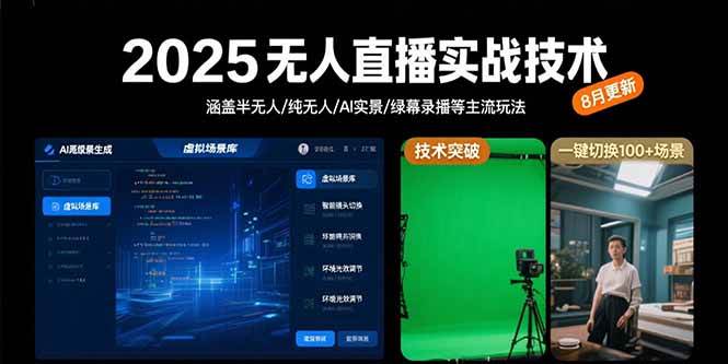 （15621期）2025无人直播实战技术-8月，涵盖半无人/纯无人/AI实景/绿幕录播等主流玩法-网创副业教程