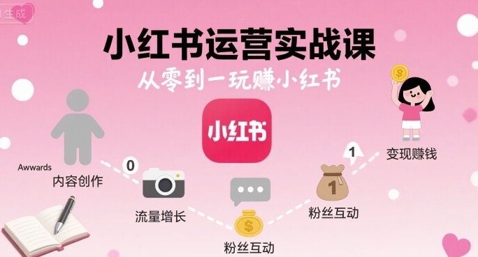 小红书运营实战课，从零到一玩賺小红书-网创副业教程