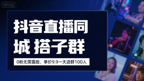 抖音直播同城搭子群，0粉无需露脸，单价19.9，一天进群100人-网创副业教程
