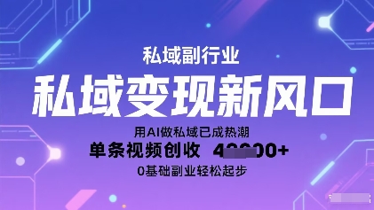 私域变现新风口：用AI做私域已成热潮，单条视频创收1k+，0基础副业轻松起步-网创副业教程