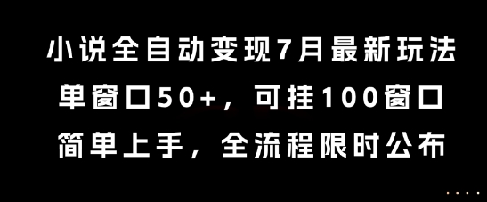 小说全自动变现7月玩法，单窗口50+，可挂100窗口，简单上手，全流程限时公布【揭秘】-网创副业教程