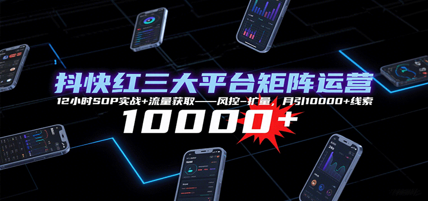 抖快红三大平台矩阵运营，12小时SOP实战+流量获取-风控-扩量，月引10000+线索-网创副业教程