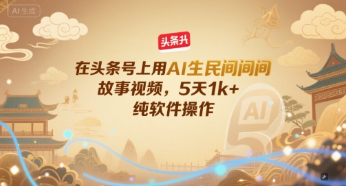 在头条号上用AI生民间故事视频，5天1k+，纯软件操作-网创副业教程