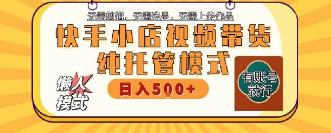 快手小店托管代运营，无需剪辑，无需选品，无需上传作品，全程无需操作，轻松月入5k+【揭秘】-网创副业教程