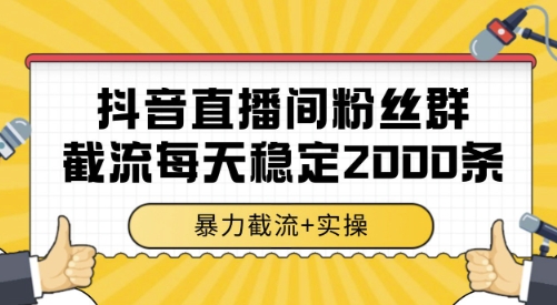 抖音直播间粉丝群截流，稳定采集数据全行业通用 2000条数据一天【揭秘】-网创副业教程