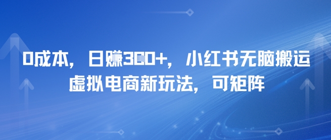 0成本，日入3张+，小红书无脑搬运，虚拟电商新玩法，可矩阵-网创副业教程
