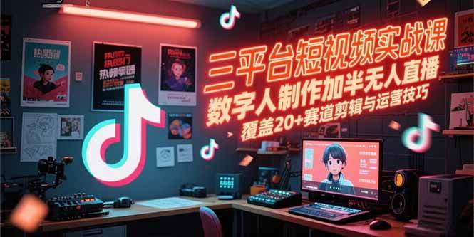 （15265期）三平台短视频实战课，数字人制作加半无人直播，覆盖20+赛道剪辑与运营技巧-网创副业教程