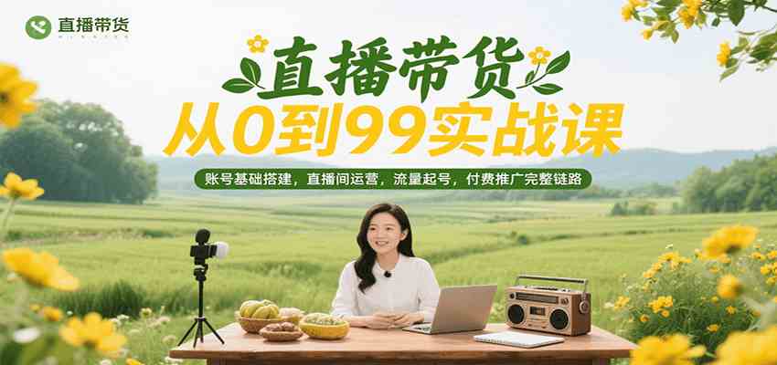 直播带货从0到99实战课，账号基础搭建，直播间运营，流量起号，付费推广完整链路-网创副业教程