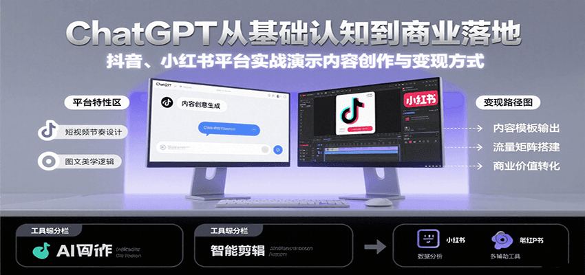 ChatGPT从基础认知到商业落地，实战演示抖音、小红书等平台的内容创作与变现-网创副业教程
