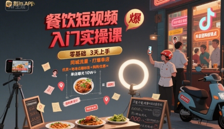 餐饮短视频入门实操课，引爆同城流量，打爆单店-网创副业教程