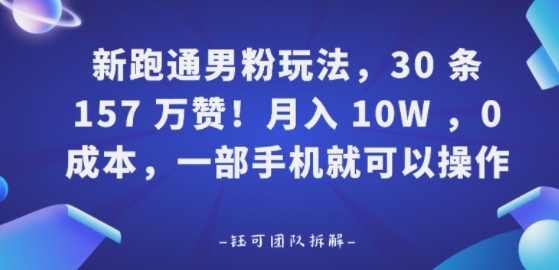 新跑通男粉玩法，30条157W赞，0成本，一部手机就可以操作-网创副业教程