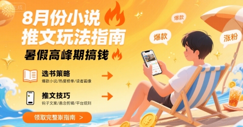 8月份小说推文玩法指南，暑假高峰期搞钱-网创副业教程
