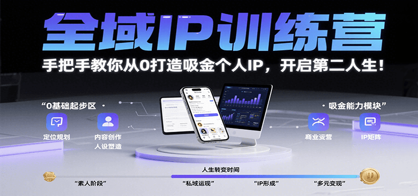 全域IP训练营，手把手教你从0打造吸金个人IP，开启第二人生！-网创副业教程