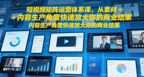 短视频矩阵运营体系课，从素材+内容生产角度快速放大你的商业结果-网创副业教程