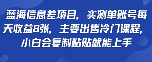 蓝海信息差项目，实测单账号每天收益多张，主要出售冷门课程，小白会复制粘贴就能上手-网创副业教程
