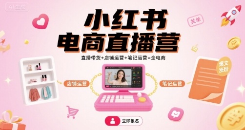 小红书电商直播营，直播带货+店铺运营+笔记运营=全电商-网创副业教程