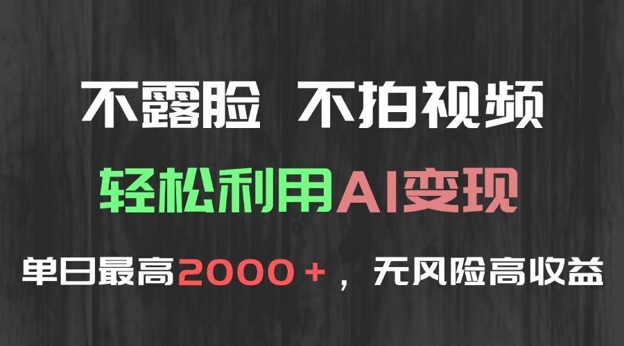 （15034期）不露脸，不拍视频，轻松利用AI变现，单日最高2000＋，无风险高利润-网创副业教程