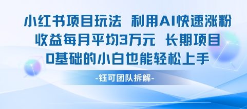 适合小白操作的小红书新项目，利用AI快速涨粉，收益每月平均1W+-网创副业教程