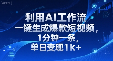利用AI工作流一键生成爆款短视频，1分钟一条，单日变现1k+-网创副业教程