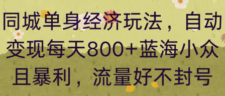 同城单身经济玩法，自动变现每天8张+蓝海小众且暴利，流量好不封号-网创副业教程