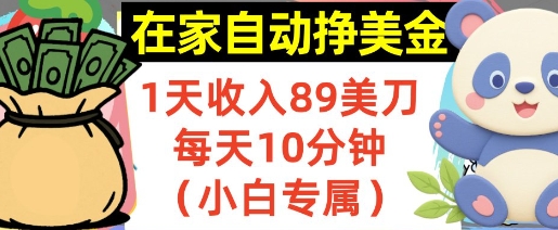 在家自动挣美金，1天收入89刀，每天10分钟，小白专属，长期的被动收入-网创副业教程