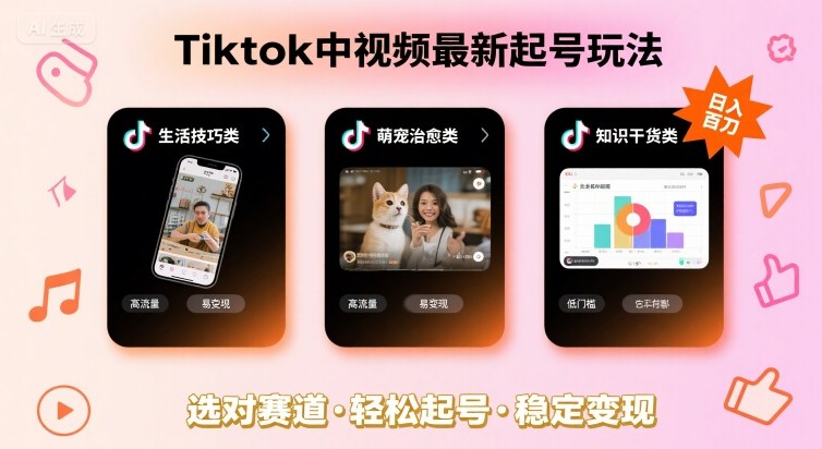Tiktok中视频最新起号玩法，想要日入百刀，做好这几个赛道就可以了-网创副业教程