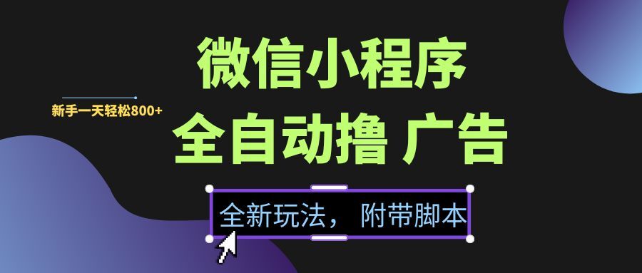 （15134期）微信小程序挂机撸广告，全新玩法，新手一天轻松800+【附带脚本】-网创副业教程